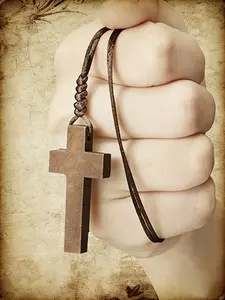 Wooden Cross Necklace Handmade Real Wood Vintage Pendant Adjustable Wax Cord Religious Personalized Necklaces Unisex Daily Wear Jewelry