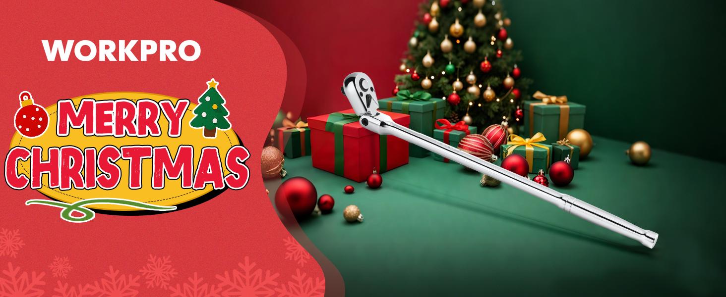 #SpringGlowUp WORKPRO 1/4 & 3/8 & 1/2 inch Drive Extra Long Flex Head Ratchet, 12 Inch Long CR-V Steel Ratchet Handle with Chromium Plating, CR-MO Head, Quick Release Reversible Design, 72-Tooth