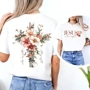 Jesus Is The Light Shirt, Walk By Faith Not By Sight Floral Cross Tee, Christian Graphic T-Shirt, Bible Verse Faith Shirt, Inspirational Religious Tee