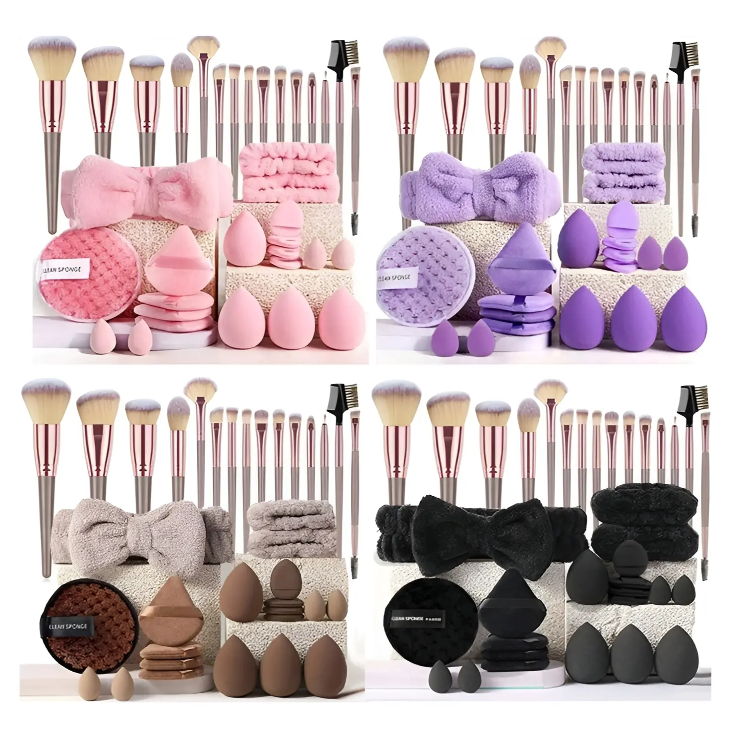 Morandi Color Makeup Tool Set 4 Colors 35 Pieces, High-Quality Makeup Brushes, Beauty Sponges, Hair Bands, Cost-Effective Cosmetic Kit, Makeup Brush Storage, Makeup Brushes Organizer, Makeup Brush Holder, Makeup Tools Gift, Makeup Accessories