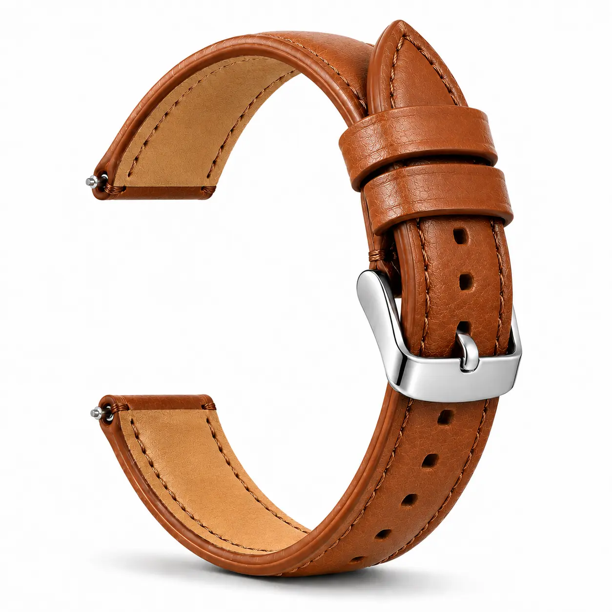 Royal Genuine Leather Watch Strap in Tan, Premium Double Stitch Replacement Band with Silver Buckle - Everyday Men's Accessories & Accessories for Women, Daily, Business, Elegant