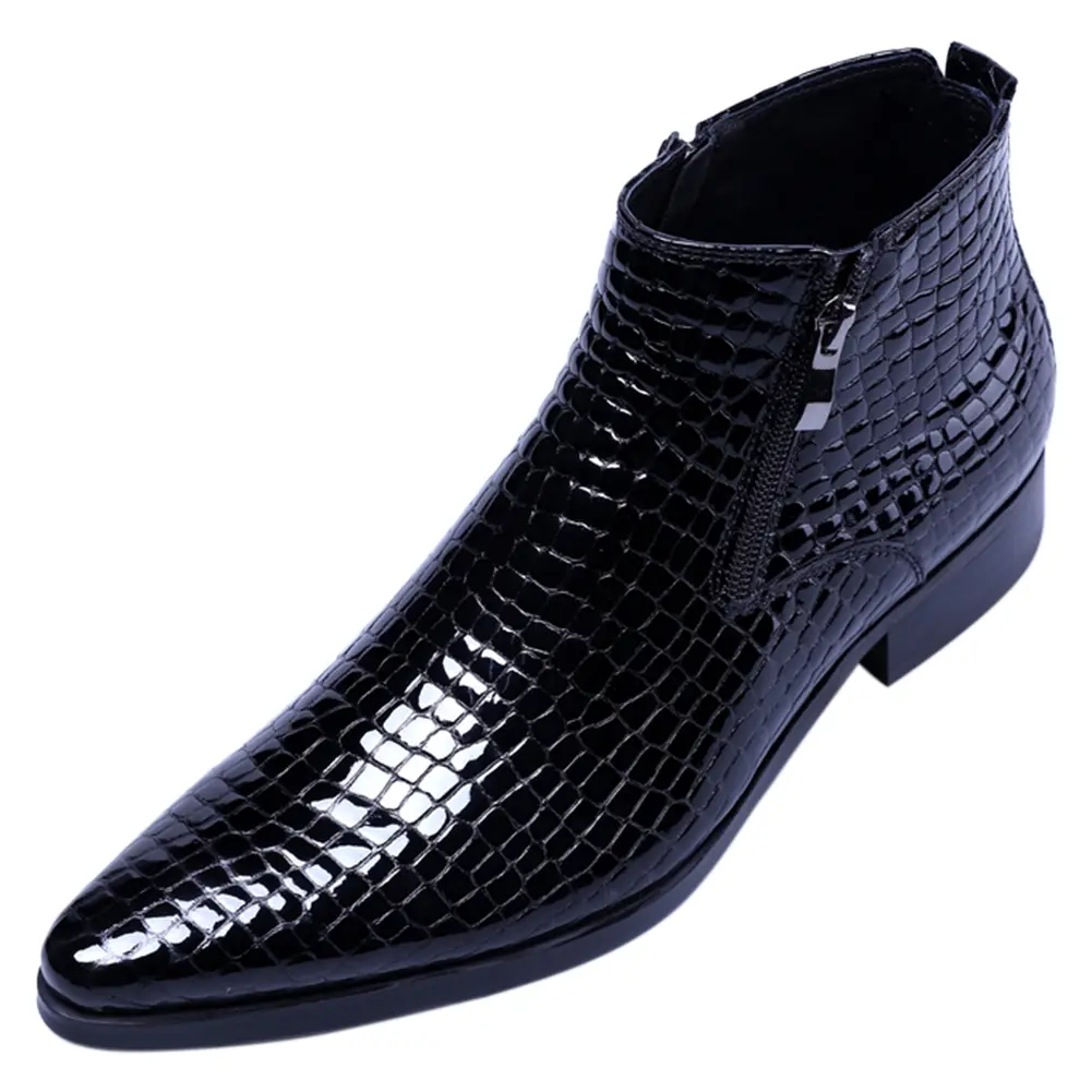 Men's Leather Ankle Boots - Crocdile Print Formal Dress Zipper Boots