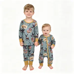 Kids' Polyester "Gone Hunting" Print Matching Sibling 2-Piece Pajama Set, Soft Long-Sleeve Top & Pants, Toddler-Baby Sleepwear