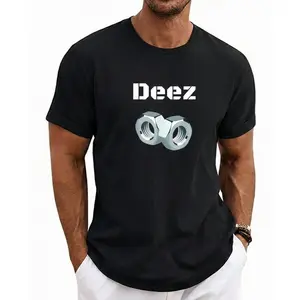 Black trendy T-shirt "Deez" with three-dimensional nut print, functional loose short-sleeved unisex style deez nut Breathable Fashion Soft Fabric
