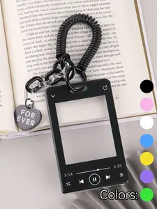 Stylish Cute Acrylic ID Card Holder with Heart Pendant, Thick Music Player Design, Perfect for Bus Pass, Student ID, Name Tag