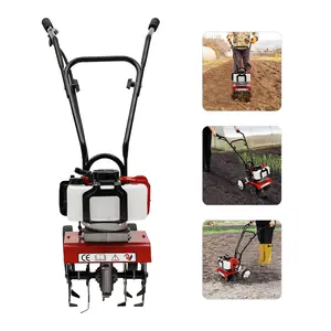 52CC 1700W Gas Garden Tiller Cultivator 4 Blade Steel Rotary Tool for Farmland Greenhouse Orchard Soil Tilling Weeding with 30cm Width 12cm Depth Adjustable