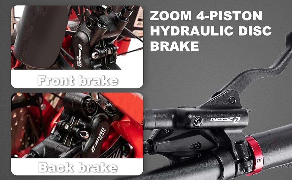 ZOOM Ebike Hydraulic Disc Brake Set: H876E 4-Pistons Power-Off Electric Bike Brake Kit with 2-PIN Sensor Included 160mm/180mm Rotors and Mounting Adapter