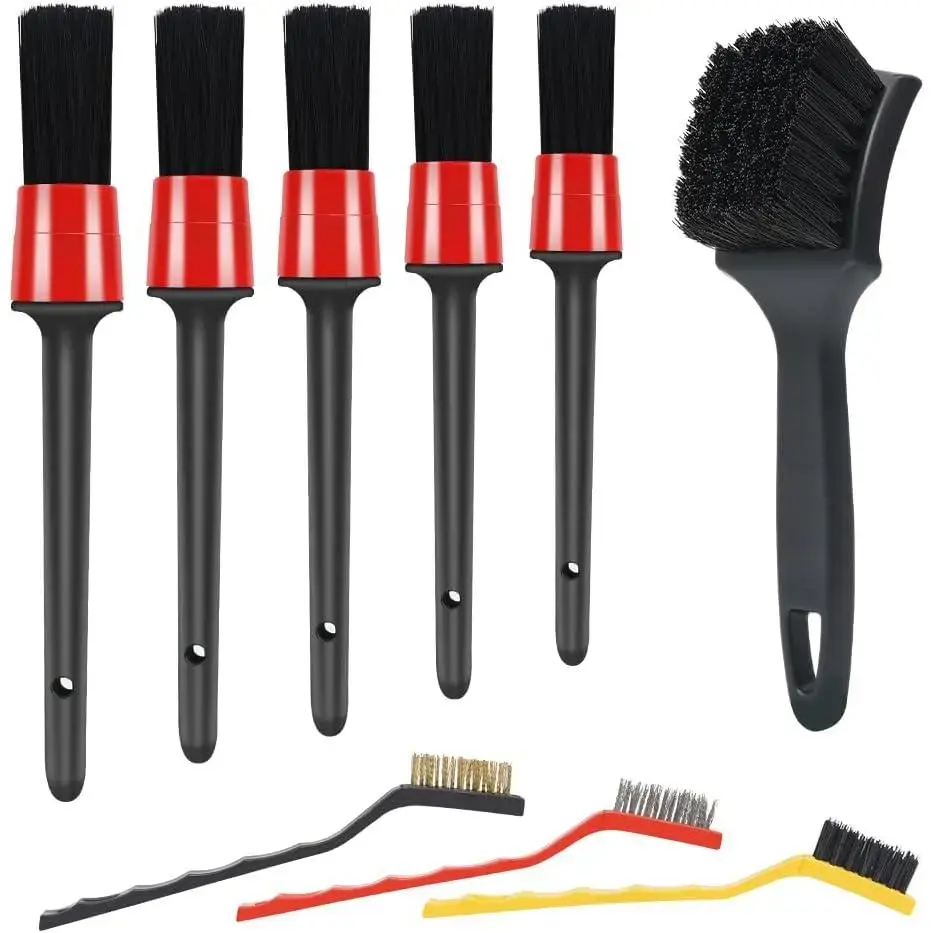 9 count Detailing Brush Set,Interior Cleaning Brush,Steel Wire & Tire Brush Automotive Cleaning Brush Kit,for Cleaning Engine,  Exterior Surface, Carpet, , SUV, RV,