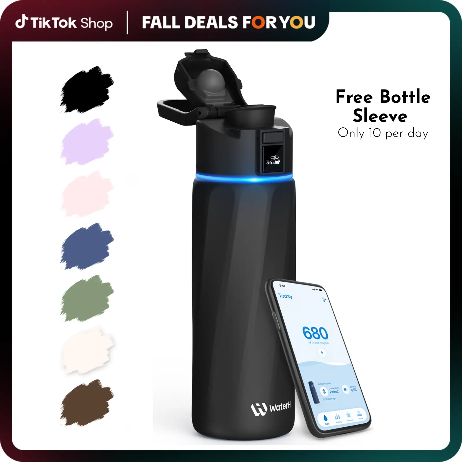 WATERH Boost Smart Water Bottle with APP - Insulated Stainless Steel Flask, Water Intake Tracker & Hydration Reminder, Portable Vacuum Thermal Cup, Wi