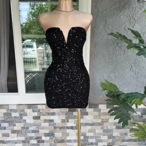 Women's Stella Black Sequin, Strapless V-Wired Bodycon Mini Dress