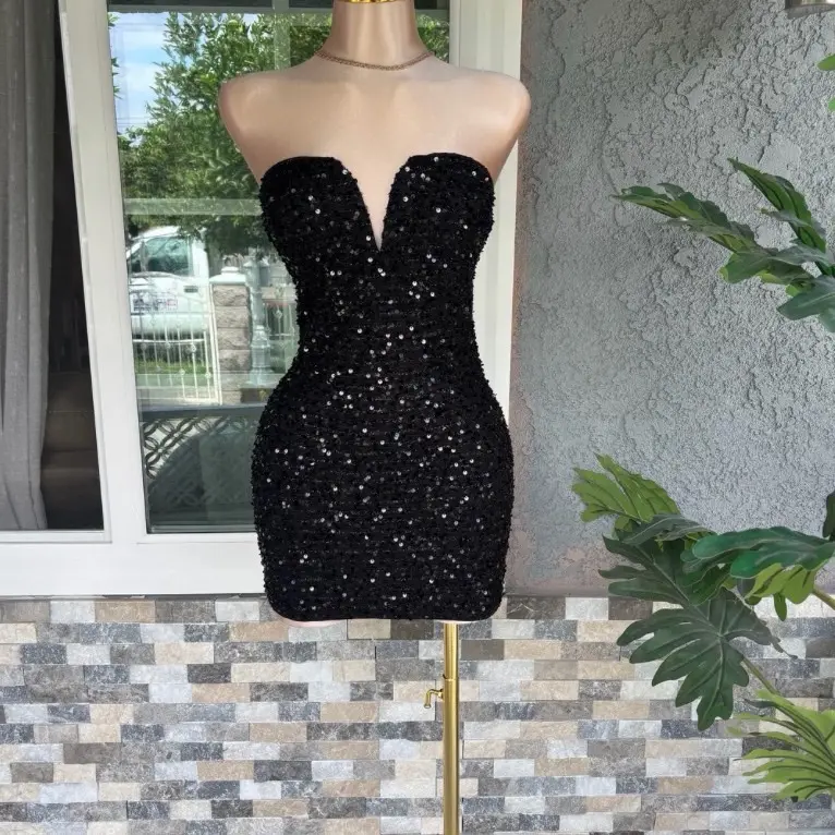 Women's Stella Black Sequin, Strapless V-Wired Bodycon Mini Dress