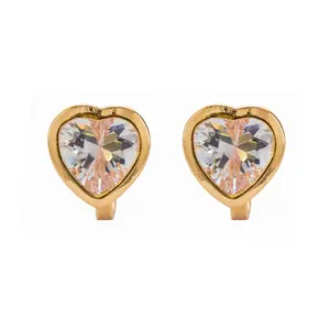 Gold Crystal Heart Clip On Stud Earrings
