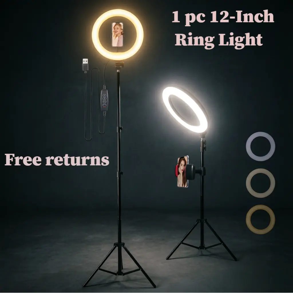 12" Ring Light with 63" Extended Tripod & Phone Holder, Dimmable 2600K-6500K - Perfect for TikTok & YouTube Selfie Recording - Ideal Lighting
