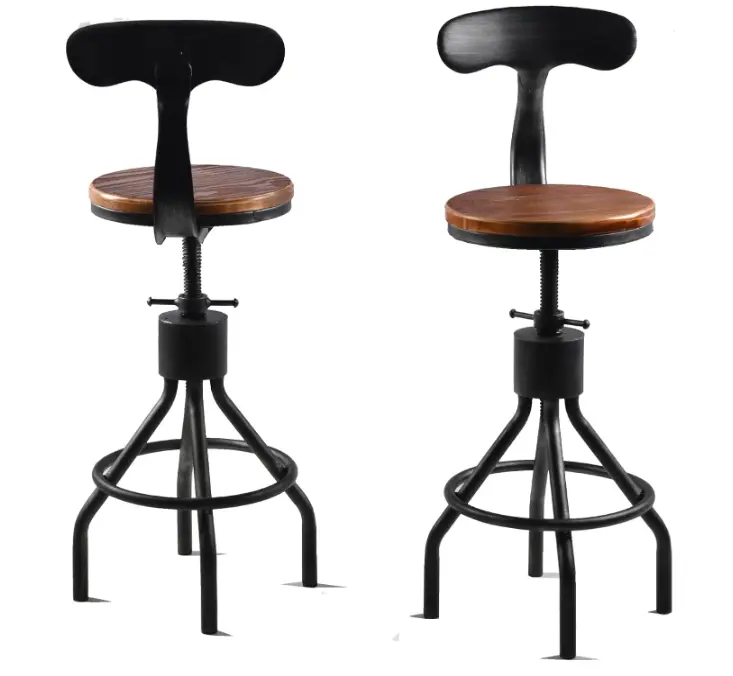 Set of 2 Rustic Industrial Bar Stool-24-30 Adjustable Metal Swivel Wooden Top Barstools-Counter Height Extra Tall Bar Height-Vintage Farmhouse Kitchen Breakfast Cafe Stool-with Backrest