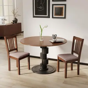 Dining Chairs Set of 2, Linen Upholstered Kitchen Chairs with Rubberwood Legs, Walnut Taupe, for Dining Room, Living Room