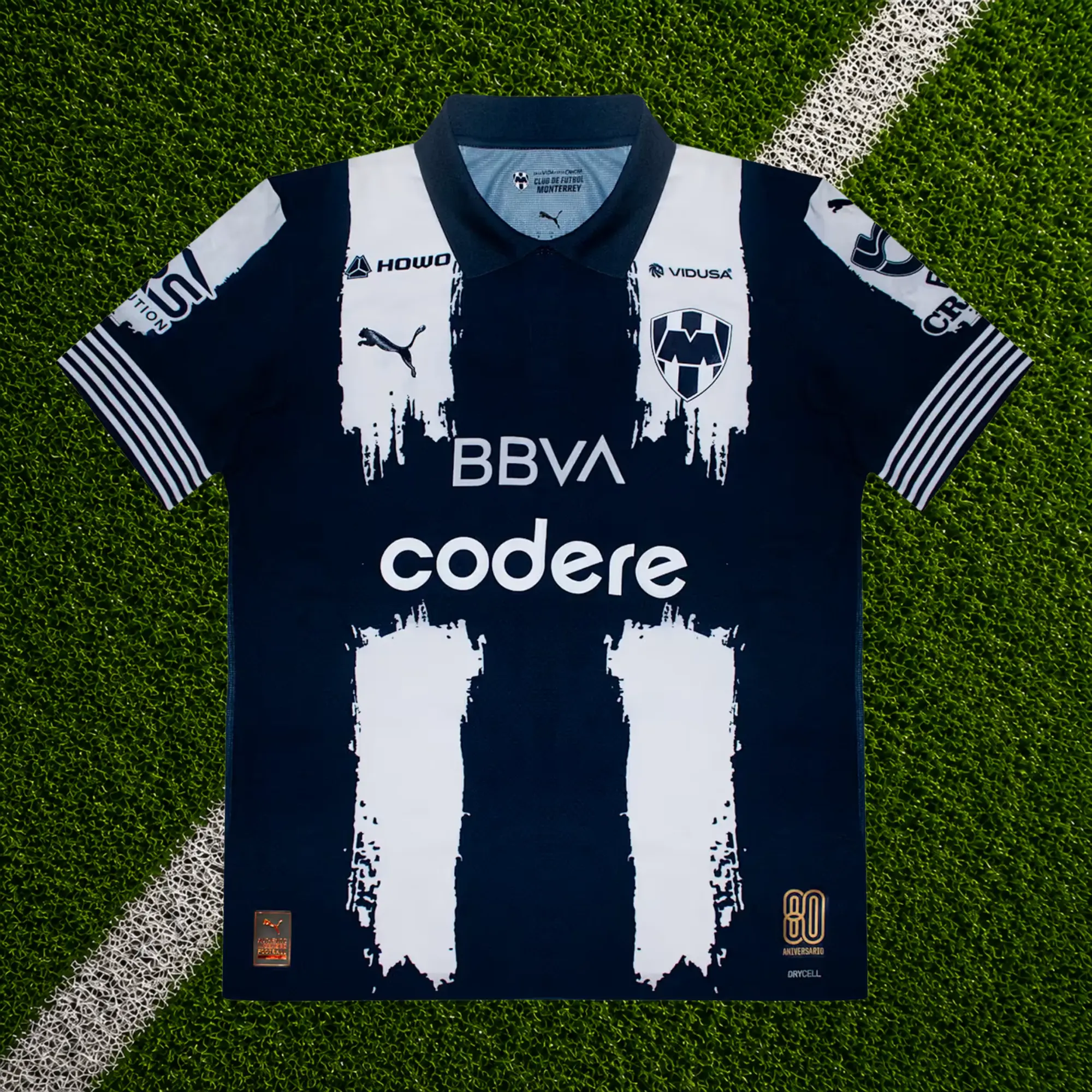 Men's Dark Blue Monterrey 80th Anniversary Jersey Soccer Shirt 26-27, Mexico Game Day Sports Top, Quick-Dry Short Sleeve Soccer Jersey for Liga MX Fan, Full Size S-5XL