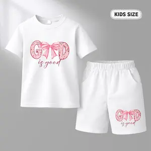 Girls' 2-Piece "Good Is Good" Butterfly Print Short-Sleeved T-Shirt & Shorts Set - Kids Clothing Girls, Casual Summer Outfit with Comfortable Round Neck, Suitable for Everyday Wear & Outdoor Activities, Clothes For Girls