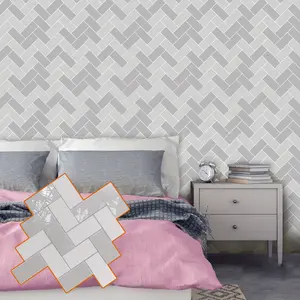 New 10pack Herringbone Peel and Stick Backsplash, Glossy and Matte Mix of Aluminum Kitchen Backsplash, Adhesive Peel and Stick Wall Tiles for Backplash, Living Room, Bathroom, RV ect (Gray