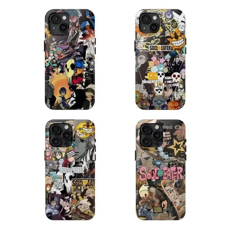 Soul Eater Phone Case,for iPhone 16 15 14 13 12 11,Evans Crona Maka Albam Black Star Tsubaki Death the Kid Manga Anime,Shockproof Durable Design Phone Case,Protective Phone Case,Anime Vintage Special Cover For Fan