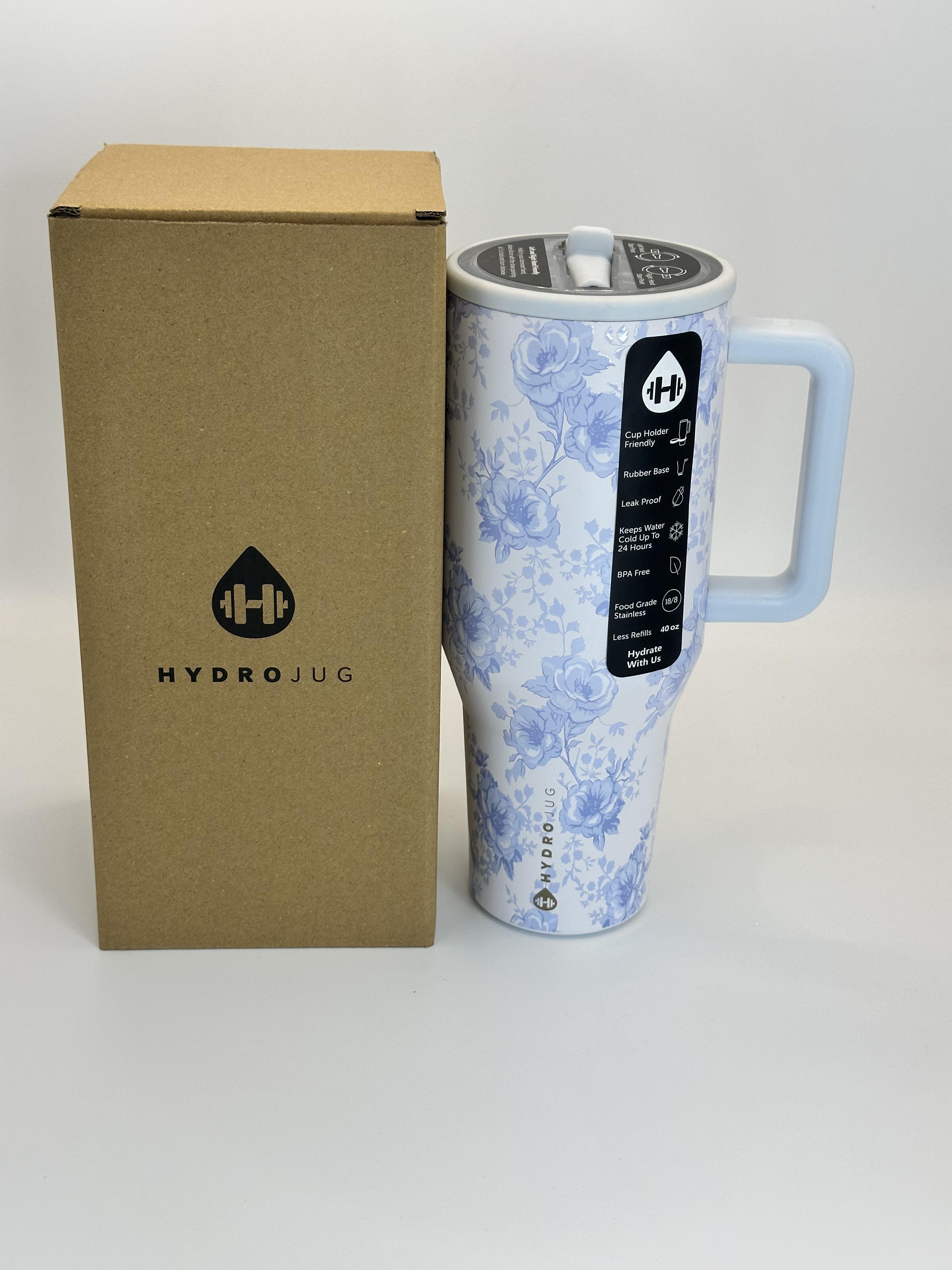 40oz Blue Floral Porcelain Rose Vintage Vacuum Flask - Portable Leak-Proof Double Wall Stainless Steel Single Cup, Straw Lid, Car Cup Holder Friendly Sports Drinkware for Daily Hydration