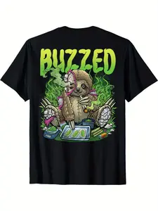 Casual Graphic Tee Featuring a Sloth Smoking Weed, Perfect for Rave And Festival Outfits.This Black Novelty Shirt Is Machine Washable, Has a Vibrant Design, And Offers a Loose Fit for