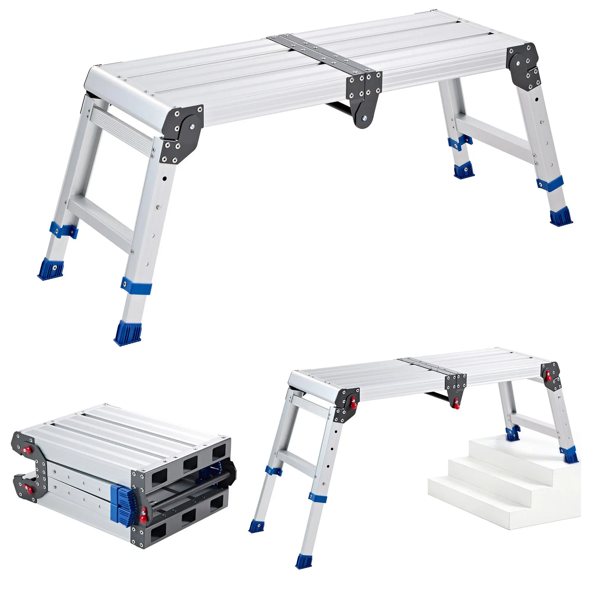 【SummerFinds】VEVOR Folding Work Platform, Adjustable Height 14.2-20 in, 500 lbs Capacity Aluminum Step Stool, Heavy Duty Non-Slip Platform Ladder, Portable Work Bench for Painting, Cleaning, Home & Professional