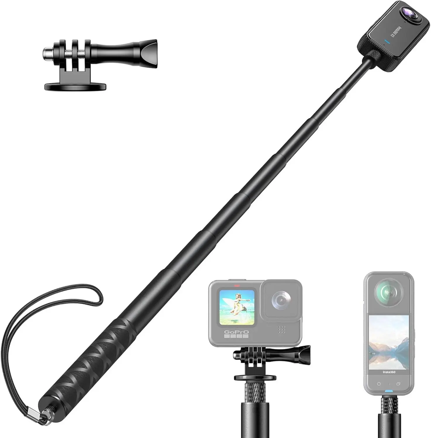 130cm Invisible Selfie Stick, Extended Selfie Pole Compatible with Insta360X4,Insta360X5, , DJI, Action Cameras,1/4" Portable Extendable Monopod Pole with Buckle Mount and Wrist Strap