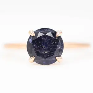 Emma Ring with a 1.63 Carat Round Iolite in 14k Rose Gold - Ready to Size and Ship