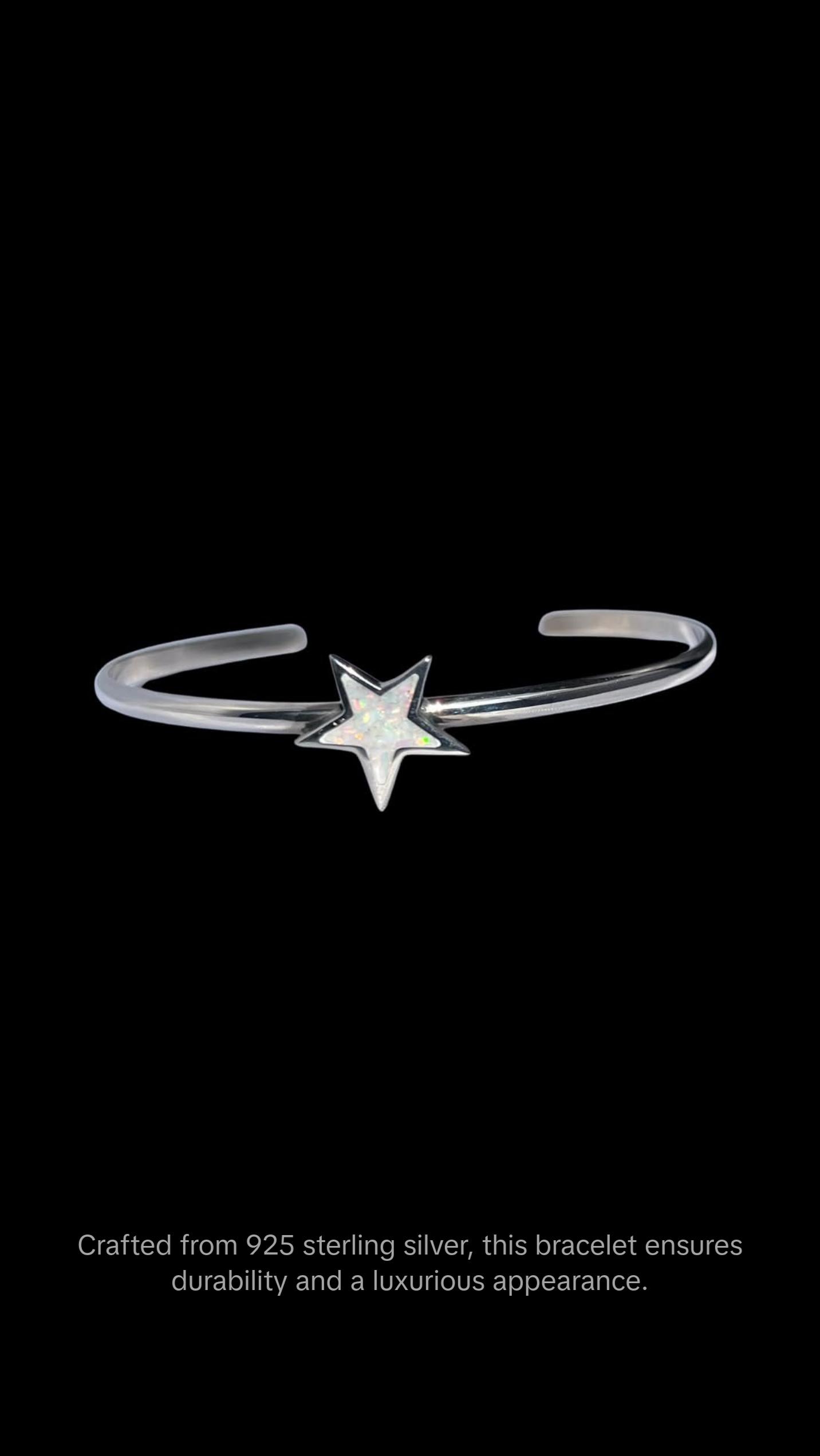 Sterling Silver Cuff Bracelet with Blue or White Opal Star