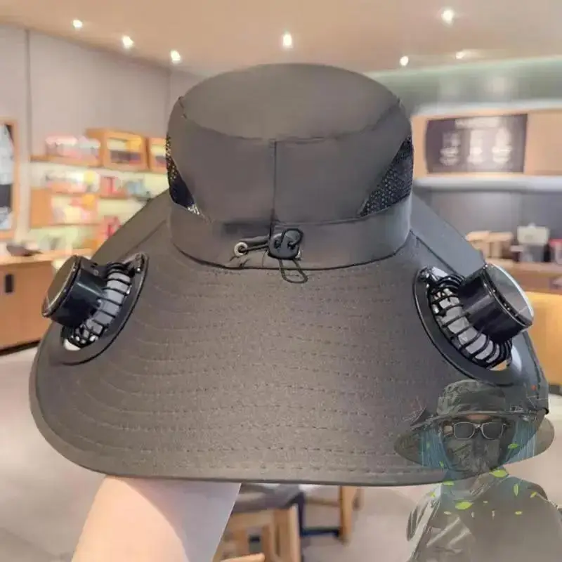 Outdoor Wide-brimmed Sun Hat with Solar Fan, Unisex Fishing Solar Fan Hat, Fisherman's Hat with Built-in Fan, Suitable for Fishing, Hiking, Camping