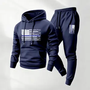 Men's America Flag Printed Hoodie and Drawstring Sweatpants Set, Menswear, Casual Athletic Long Sleeve Hooded Jacket & Trousers for Fall & Winter, Men's Clothing for Daily Wear, Sportswear Indoor Outdoor, Tracksuit, Athleisure Summer Clothes