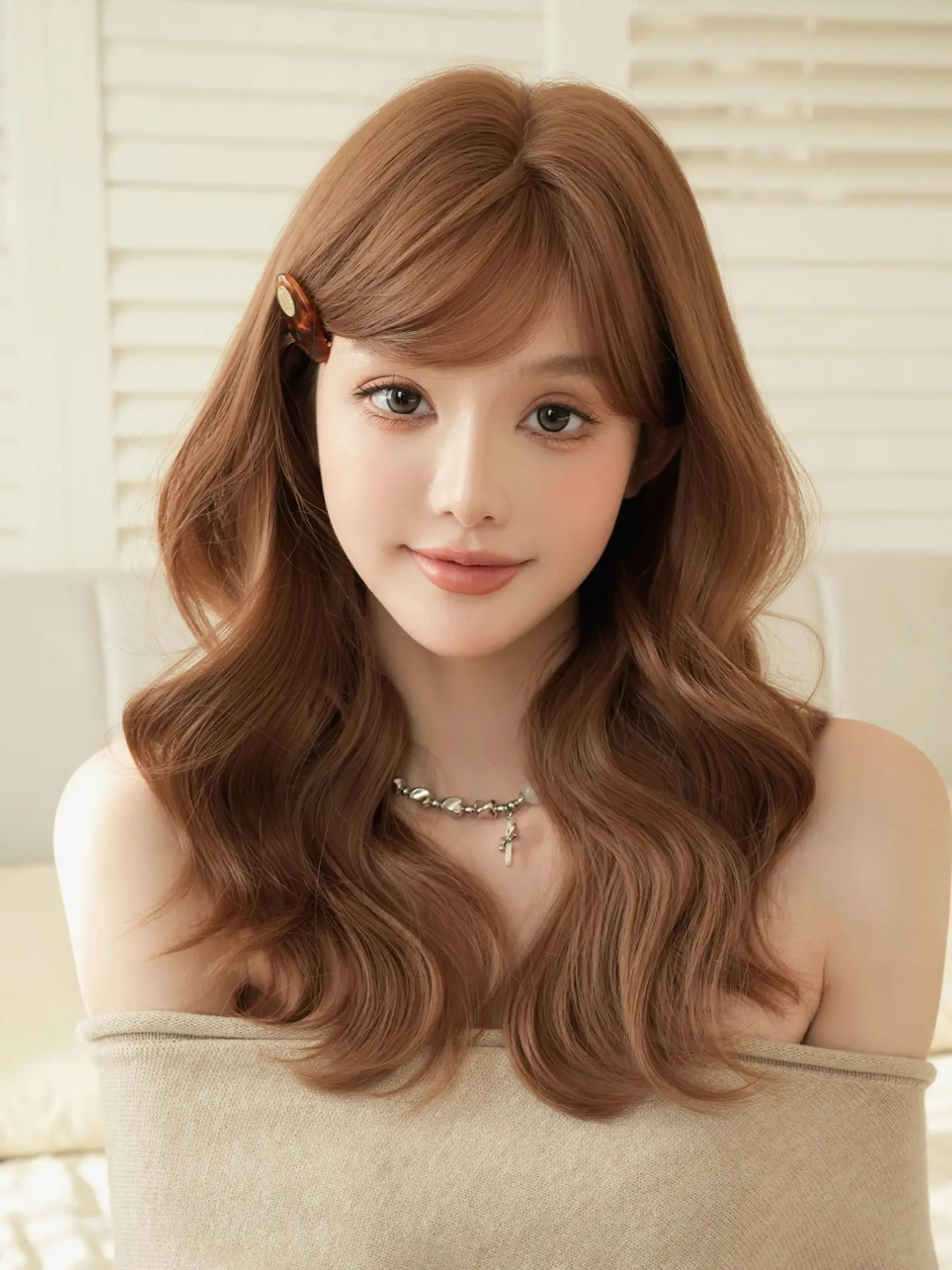 20-Inch Medium-Length Wavy Wig for Women, Shoulder-Length Curly Wave Parted Wig, Wavy Synthetic Wigs, Heat-Resistant Synthetic Fiber, Perfect for Parties and Cosplay, Synthetic Material Wigs