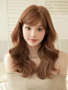 20-Inch Medium-Length Wavy Wig for Women, Shoulder-Length Curly Wave Parted Wig, Wavy Synthetic Wigs, Heat-Resistant Synthetic Fiber, Perfect for Parties and Cosplay, Synthetic Material Wigs