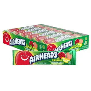 Airheads Sour Full-Size Candy Bars, Taffy Candy Pack, Individually Wrapped Bulk Candy, Watermelon Punch Flavor Artificially Flavored, 36 Count Box