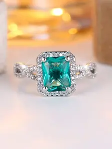 Emerald Shaped Artificial Gemstone Ring, Fashion Jewelry for Party, Daily Clothing Decor, Trendy All-match & Exquisite Jewelry for Birthday Gift, Emerald Cut Solitaire Ring, Emerald Solitaire Engagement Ring