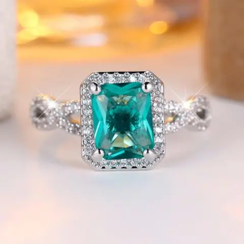 Emerald Shaped Artificial Gemstone Ring, Fashion Jewelry for Party, Daily Clothing Decor, Trendy All-match & Exquisite Jewelry for Birthday Gift, Emerald Cut Solitaire Ring, Emerald Solitaire Engagement Ring