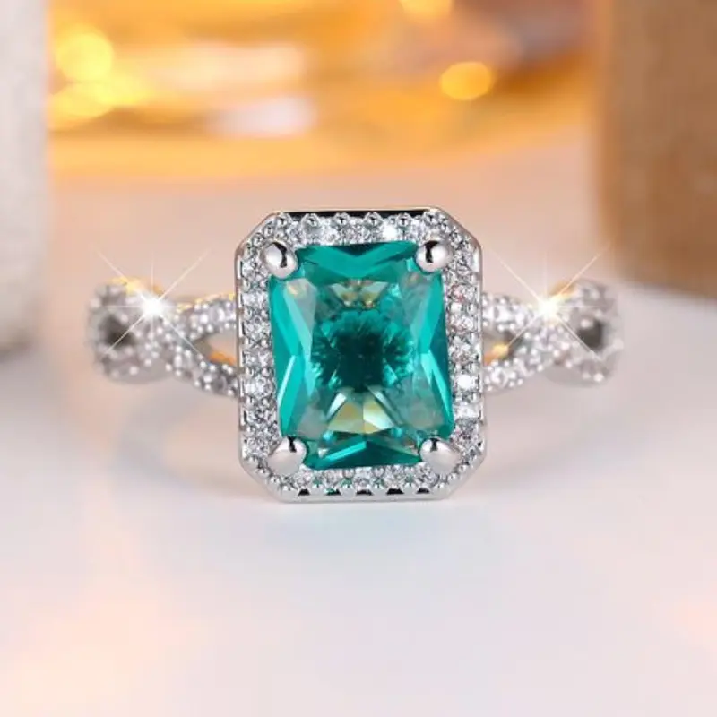 Emerald Shaped Artificial Gemstone Ring, Fashion Jewelry for Party, Daily Clothing Decor, Trendy All-match & Exquisite Jewelry for Birthday Gift, Emerald Cut Solitaire Ring, Emerald Solitaire Engagement Ring