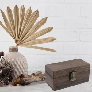 Antique Wooden Box with Hinged Lid and Lock Rectangle Wooden Storage Box Decorative Wood Box for Crafts, Hobbies, Gifts, and Jewelry Box