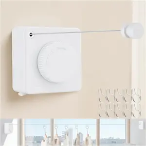 15.7Ft Retractable Clothesline Indoor Outdoor is Also an Anti-sag Clothes line for Indoors, Stainless Steel Wire Retractable Laundry Line for Drying Clothes, with 10 Windproof Clips (White)