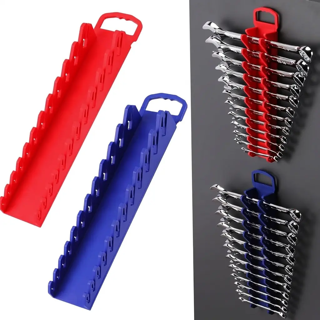 2-Pack Magnetic Wrench Organizer, 12-Piece Gripper Wrench Holder for Stubby or Line Wrenches, Fits SAE (1/4" to 15/16") and Metric (6mm to 24mm), Flexible Teeth