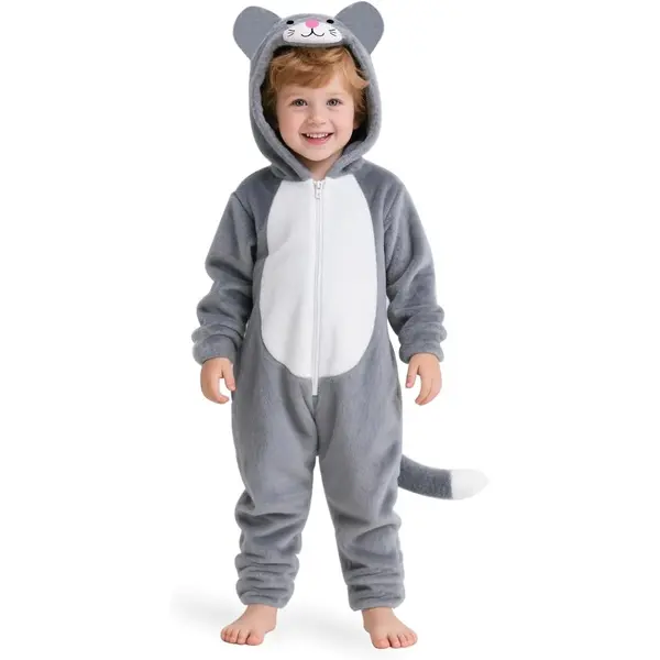 Toddler Cat Hooded Fleece Jumpsuit – Soft Plush Cozy Wear for Boys & Girls