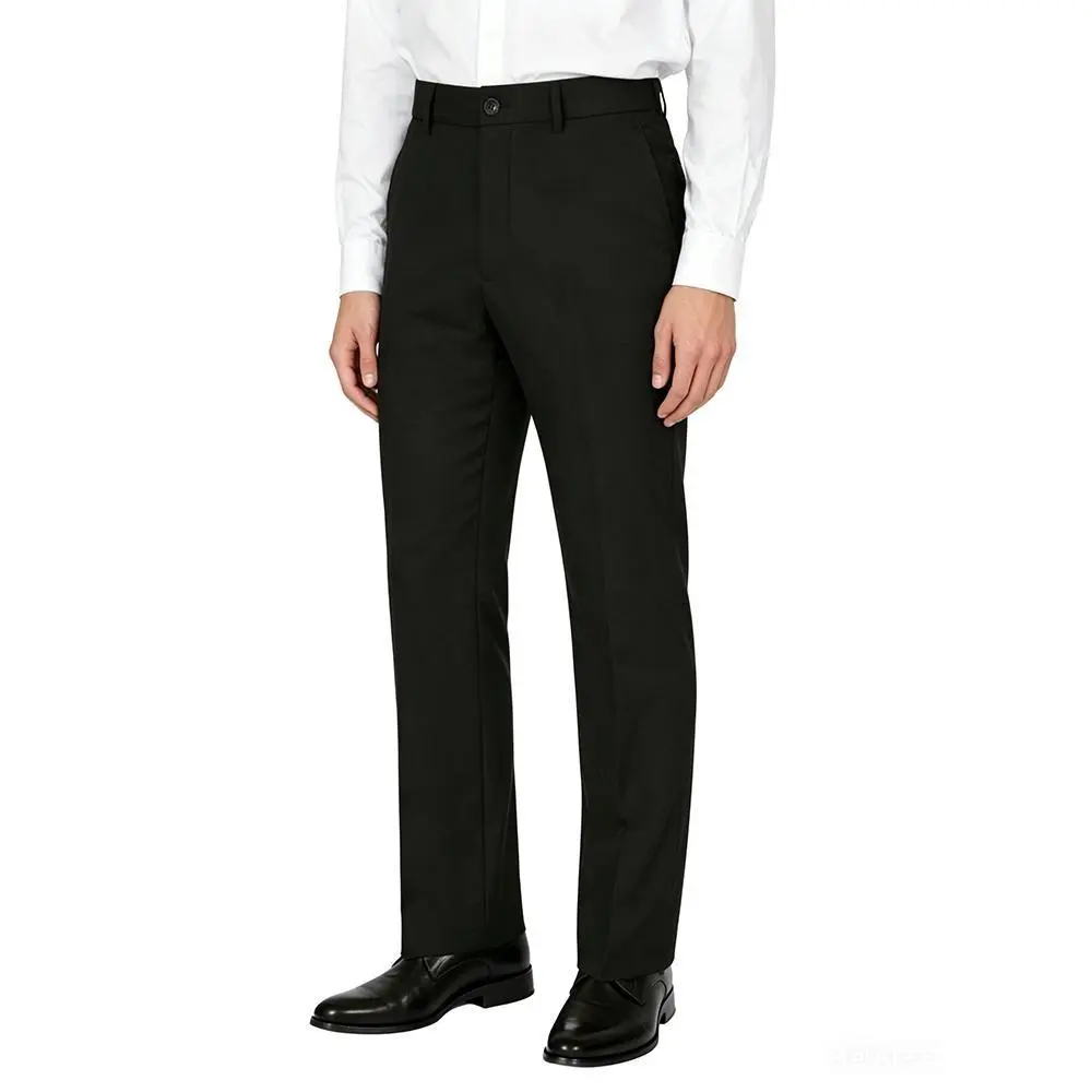 Soojun Men’s Flat Front Dress Pants Classic Fit with Flexible Waist