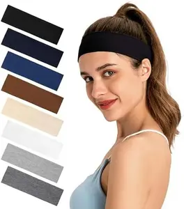 Headbands for Women 8-Pack Vibrant Yoga & Sports Sweat Headbands - Cotton Stretchy Non-Slip Hair Bands
