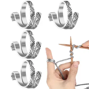 Knitting Crochet Loop Ring for Fingers, Adjustable Crochet Tension Ring, Metal Open Yarn Guide Finger Holders, Knitting Thimbles