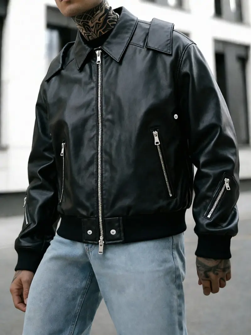 2000s leather jacket mens - TikTok Shop