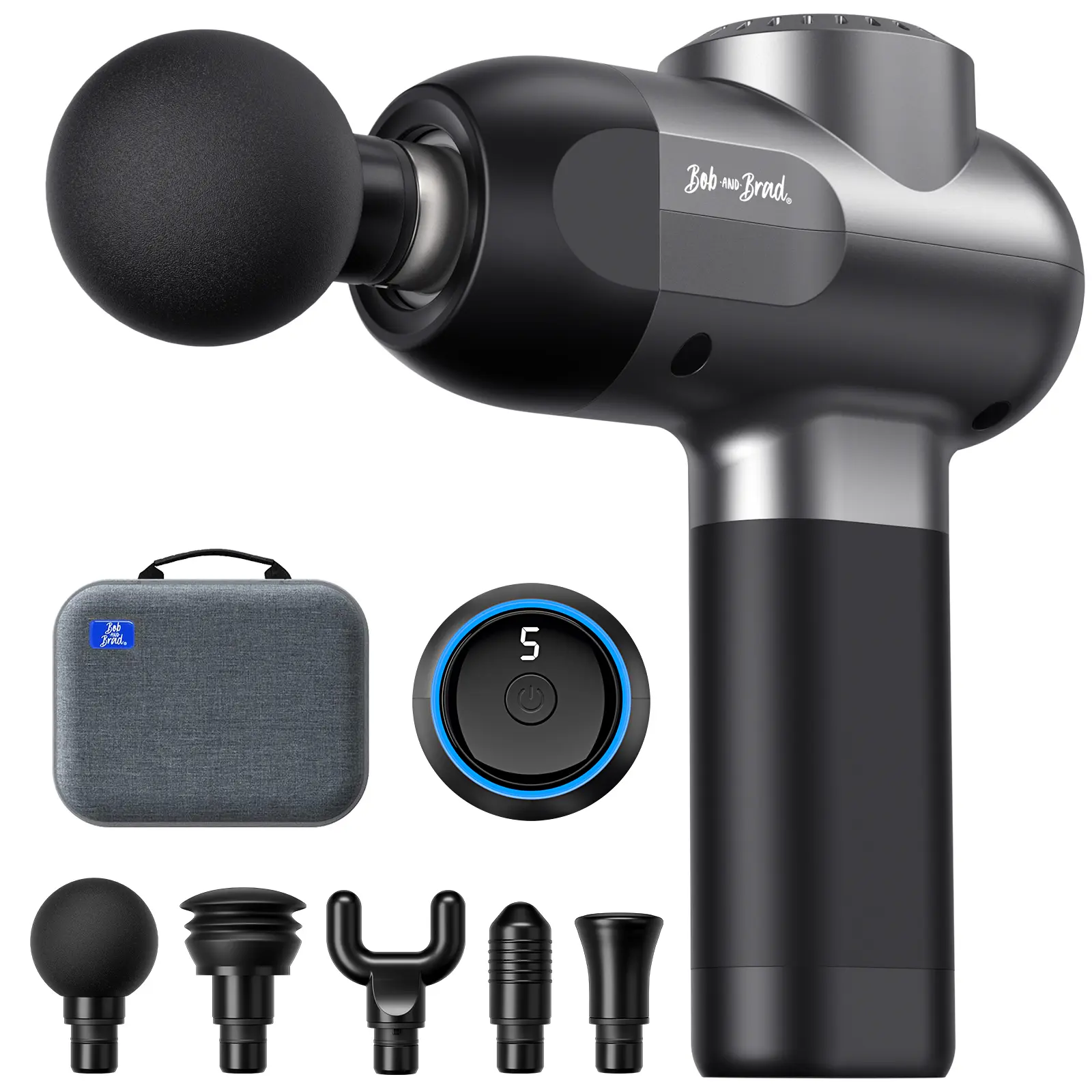 Bob and Brad C2 Electric Massage Gun with 5 Speeds, 5 Silicone Heads, Deep Tissue Percussion for Athletes Gifts