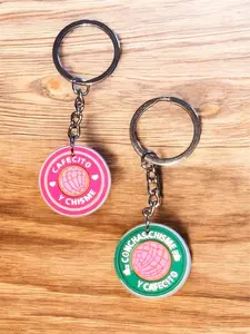 Cafe y Chisme Keychain - Concha Keychain - Mexican Keychain - Birthday Gift with Double Ring - Durable Metal & Enamel - Charming Coffee Cup Charm - Compact & Lightweight - Perfect for Keys or Bags - Unique Gift for Coffee Lovers