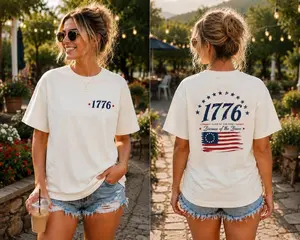 1776 Shirt, Land of the Free, Front and Back Print, 1776 Patriotic Tee, Vintage 4th of July, Distressed USA Flag Shirt