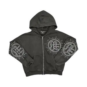 MIXED EMOTIONS HOODIE 'ECLIPSE GREY ACID RHINESTONE'