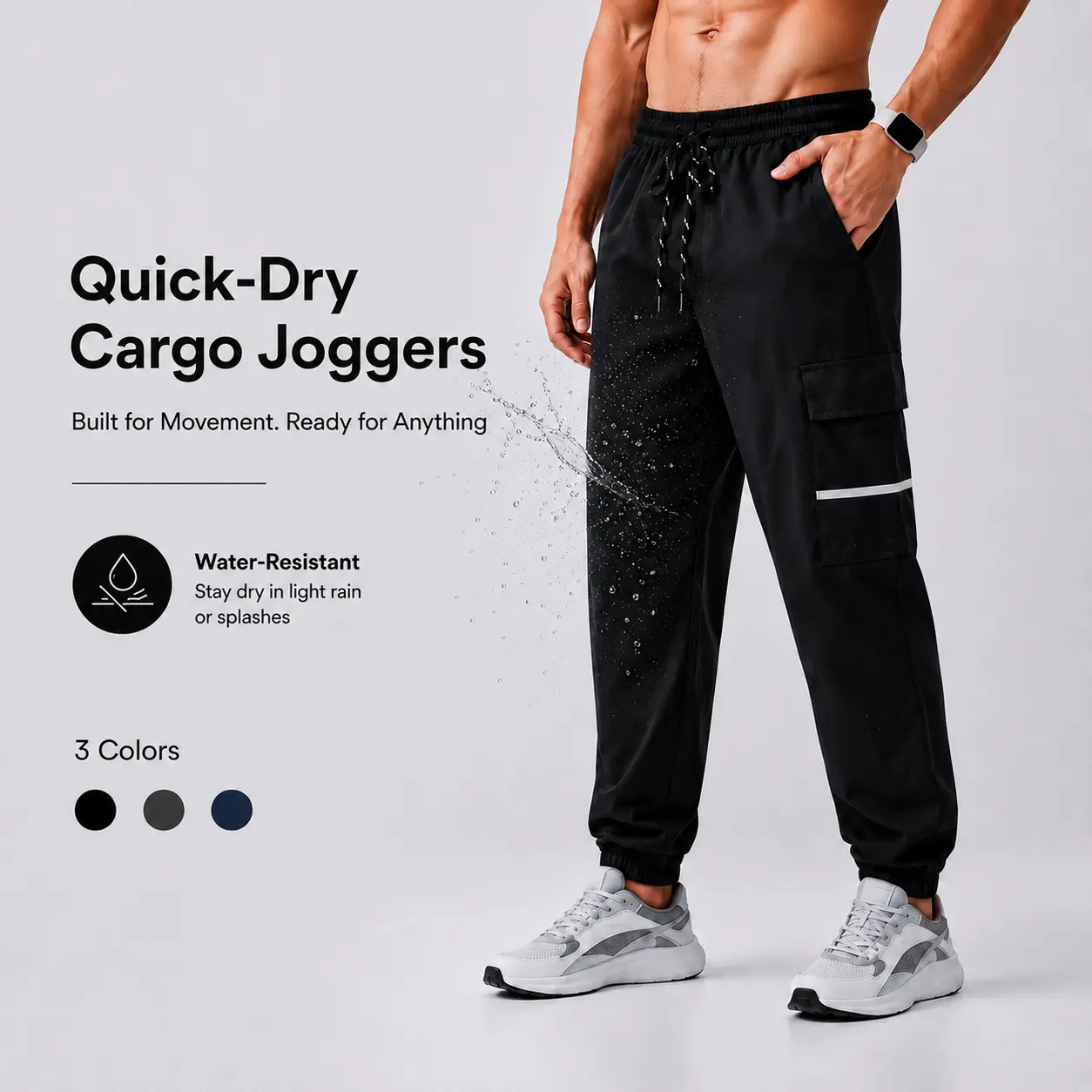 Men's Quick-Dry Workout Jogger Pants, Water-Resistant Athletic Bottoms with Reflective Strips for Running